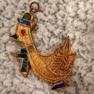 Vintage Plastic Mirror Gold Jewel Swan/ Duck Pendant With The Loop For A Chain